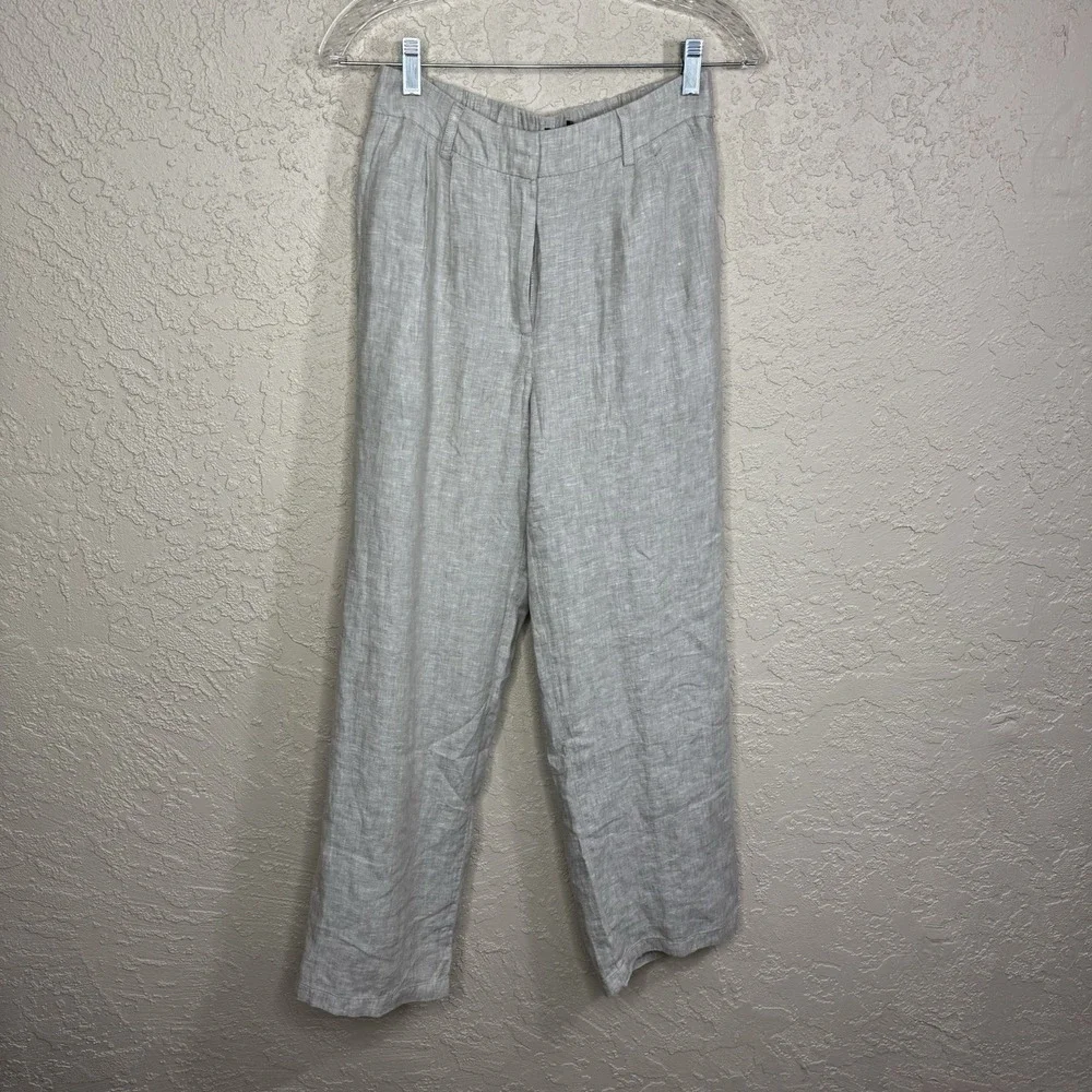 Quince Womens 100% Flax Linen Pants Size Small Tan Oatmeal Pleated Casual Preppy